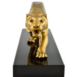 Best Pamono Rulas, Art Deco Sculpture of a Panther, 1930, Bronze on Marble Base