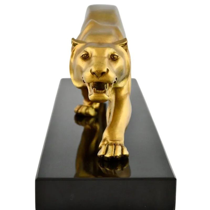 Best Pamono Rulas, Art Deco Sculpture of a Panther, 1930, Bronze on Marble Base