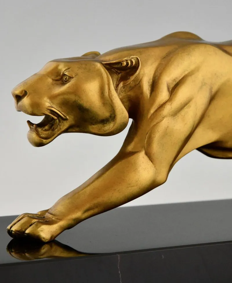 Best Pamono Rulas, Art Deco Sculpture of a Panther, 1930, Bronze on Marble Base