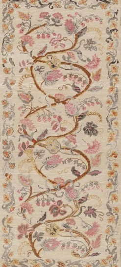 Pamono Runner Rug in Cream with Floral Patterns from R&K Principal Jahanshah Nazmiyal> Carpets & Textiles|Carpets & Textiles