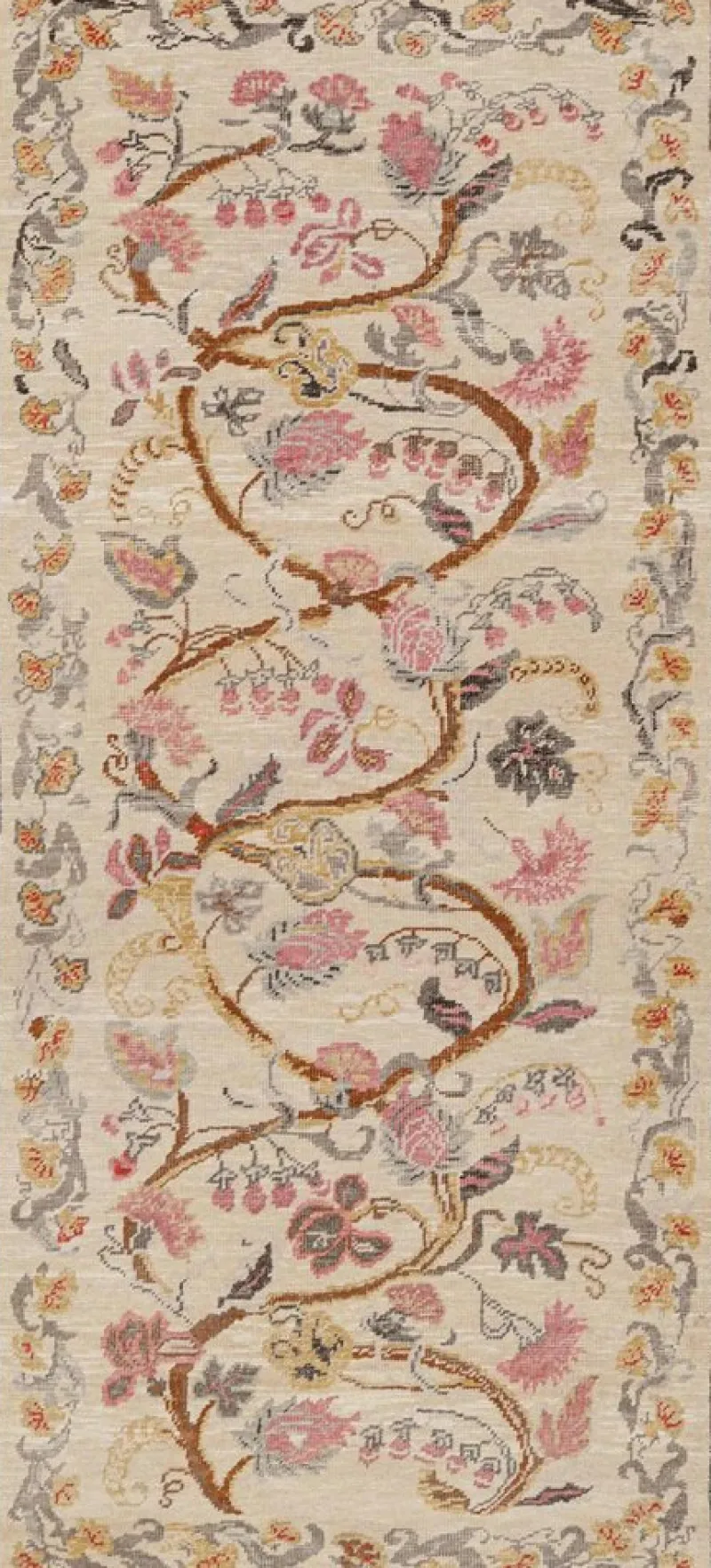 Pamono Runner Rug in Cream with Floral Patterns from R&K Principal Jahanshah Nazmiyal> Carpets & Textiles|Carpets & Textiles