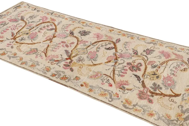 Pamono Runner Rug in Cream with Floral Patterns from R&K Principal Jahanshah Nazmiyal> Carpets & Textiles|Carpets & Textiles
