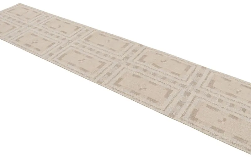 Pamono Runner Rug in White and Beige-Brown Patterns from R&K Principal Jahanshah Nazmiyal> Carpets & Textiles|Carpets & Textiles