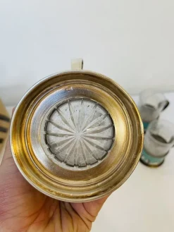 Pamono Russian Glasses with Silver-Plated and Cleaned Bracket, Enamel and Penguin Pattern, 1950s, Set of 4><noscript><img width=