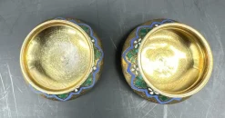 Best Pamono Russian Salt Cellars in Cloisonné Champlevé and Gilded Silver by Pavel Ovchinnikov, Set of 2