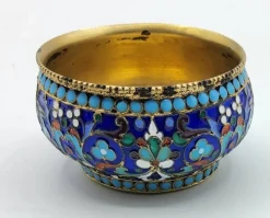 Pamono Russian Silver and Enamel Salt Cellar, 1890s> Salt & Pepper Shakers