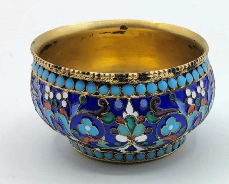 Pamono Russian Silver and Enamel Salt Cellar, 1890s> Salt & Pepper Shakers