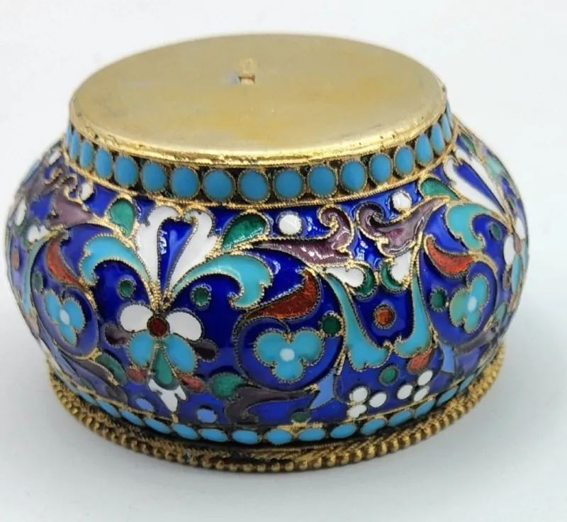 Pamono Russian Silver and Enamel Salt Cellar, 1890s> Salt & Pepper Shakers