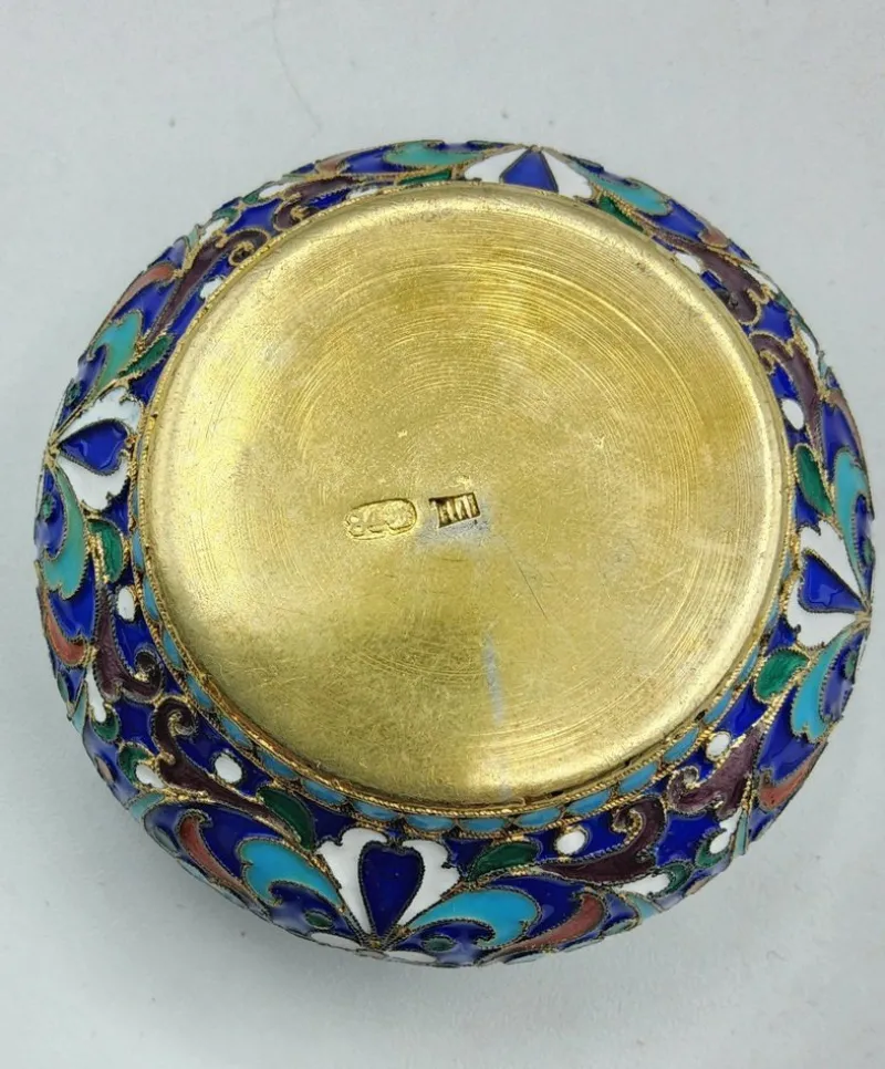 Pamono Russian Silver and Enamel Salt Cellar, 1890s> Salt & Pepper Shakers