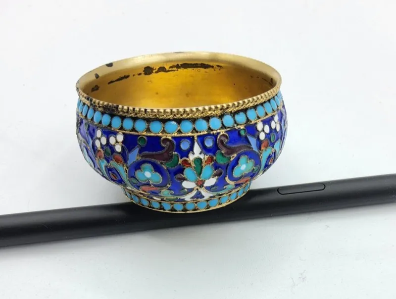 Pamono Russian Silver and Enamel Salt Cellar, 1890s> Salt & Pepper Shakers