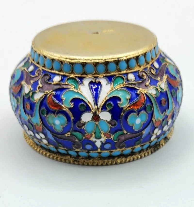 Pamono Russian Silver and Enamel Salt Cellar, 1890s> Salt & Pepper Shakers