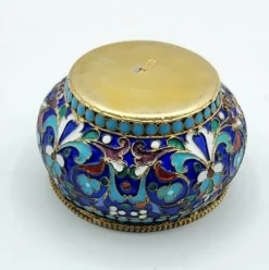 Pamono Russian Silver and Enamel Salt Cellar, 1890s><noscript><img width=