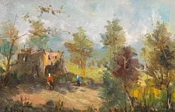Pamono Russo, Rural Landscape, 20th Century, Oil Painting on Panel, Framed> Painting
