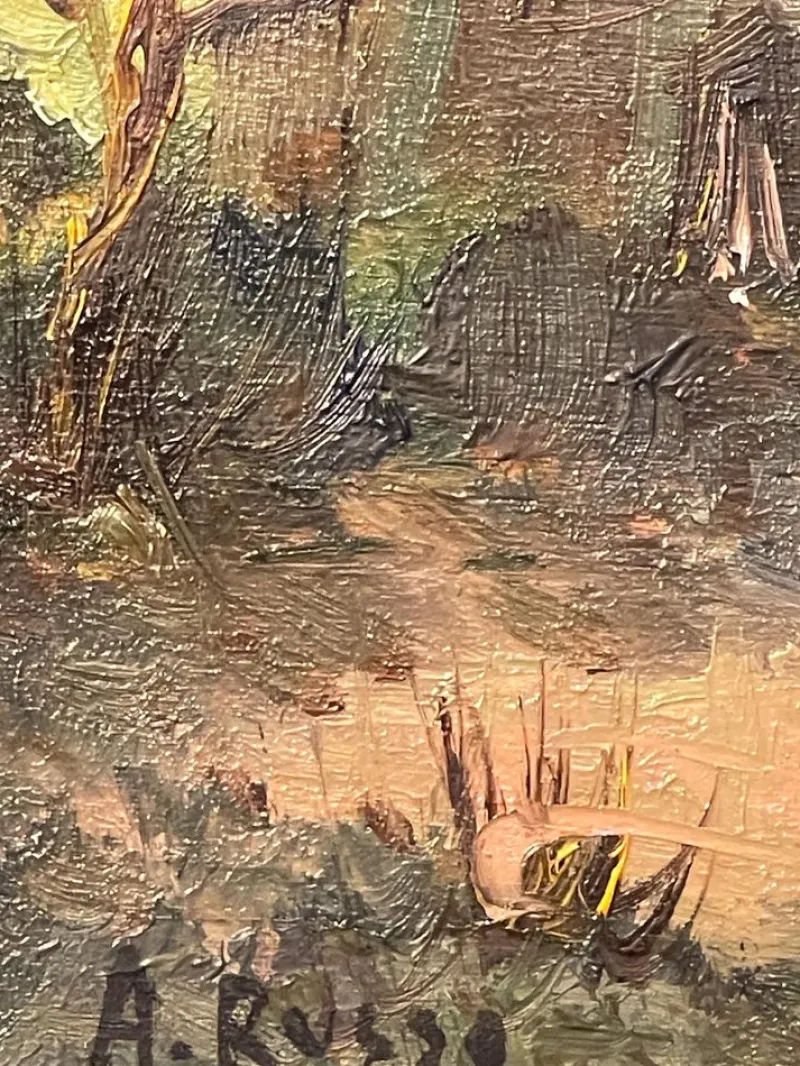 Pamono Russo, Rural Landscape, 20th Century, Oil Painting on Panel, Framed> Painting