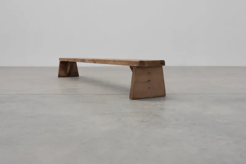 Discount Pamono Rustic French Wooden Low Bench in the style of Wabi Sabi, 1880s