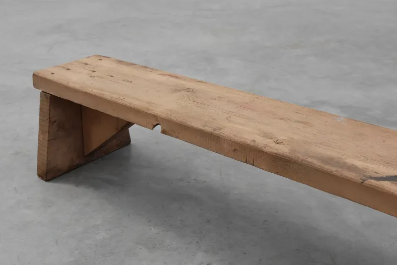 Discount Pamono Rustic French Wooden Low Bench in the style of Wabi Sabi, 1880s