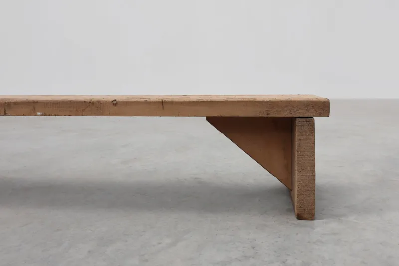 Discount Pamono Rustic French Wooden Low Bench in the style of Wabi Sabi, 1880s