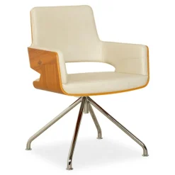 Pamono S 847 Swivel Chair in Cream Leather and Brown Wood from Thonet> Office Chairs