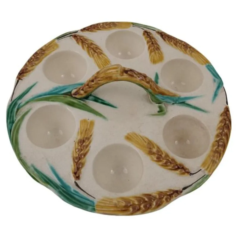 Pamono 1920s French Majolica Egg Holder Caddy> Serving Dishes