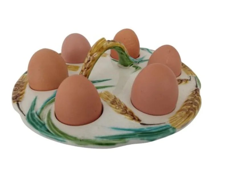 Pamono 1920s French Majolica Egg Holder Caddy> Serving Dishes