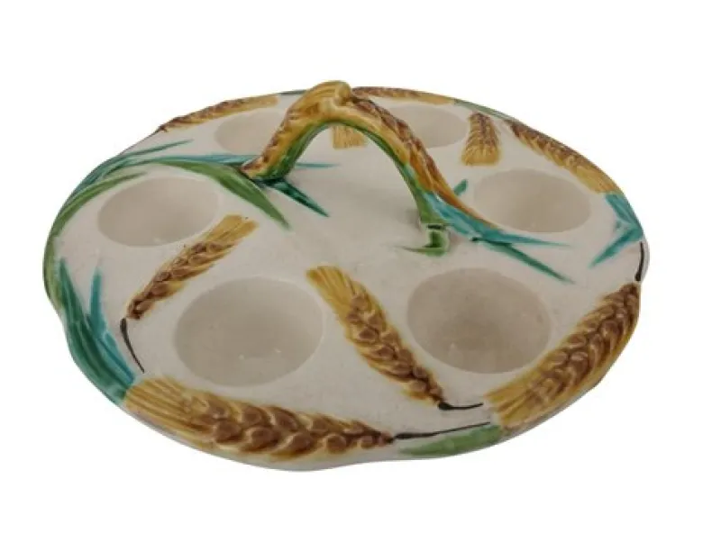 Pamono 1920s French Majolica Egg Holder Caddy> Serving Dishes