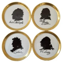 Clearance Pamono 1970s Furstenberg Porcelain Drink Coasters With German Philosopher Silhouette Portraits, Set of 4