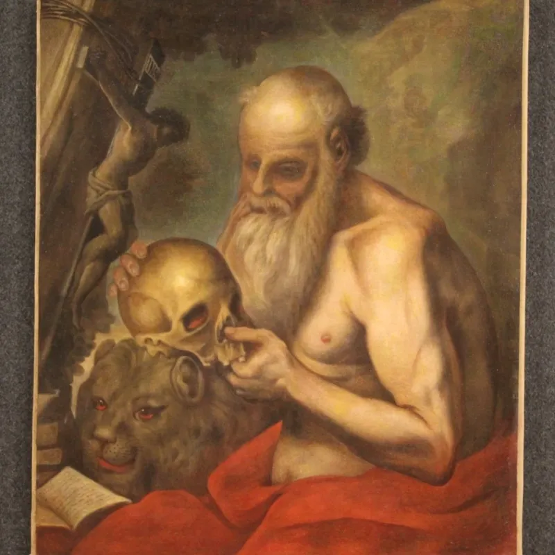 Pamono Saint Jerome, 17th-Century, 1670, Oil on Canvas, Framed> Old Masters