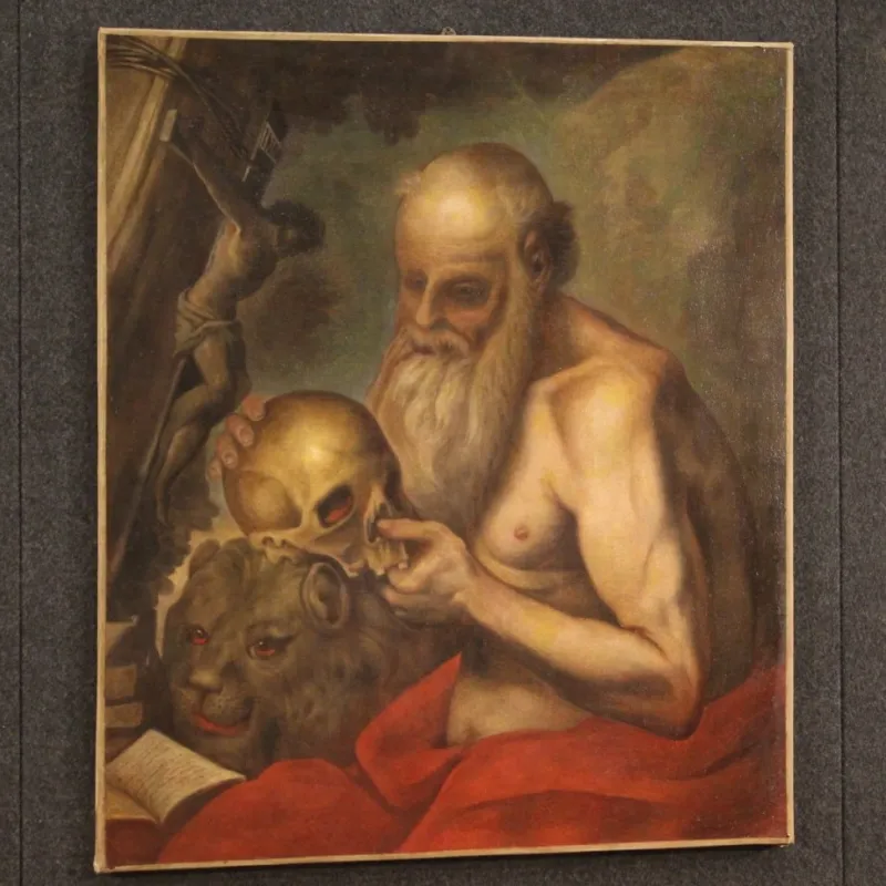 Pamono Saint Jerome, 17th-Century, 1670, Oil on Canvas, Framed> Old Masters