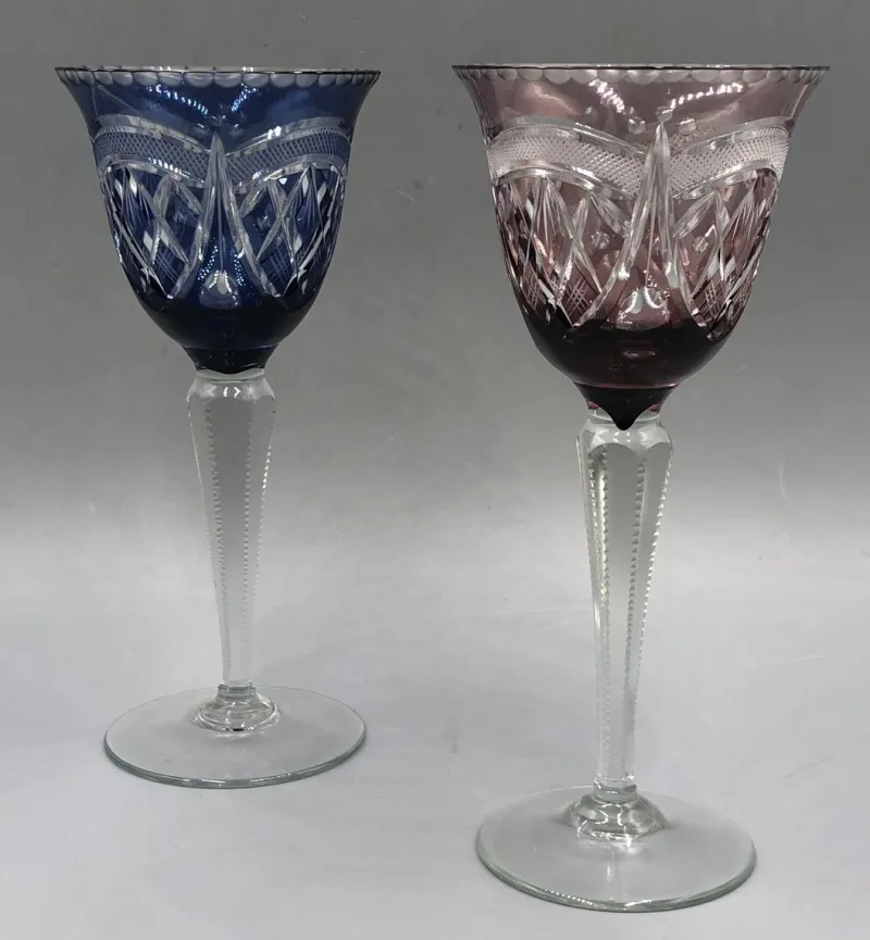 Pamono Saint Louis Lead Crystal Overlay Roman Wine Glasses in Cobalt Burgundy, 1890s, Set of 2> Glassware