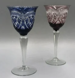 Pamono Saint Louis Lead Crystal Overlay Roman Wine Glasses in Cobalt Burgundy, 1890s, Set of 2><noscript><img width=