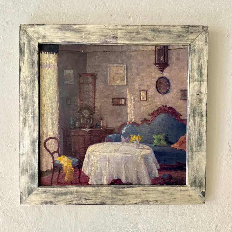 Outlet Pamono Salon Interior, 1840, Oil on Canvas, Framed