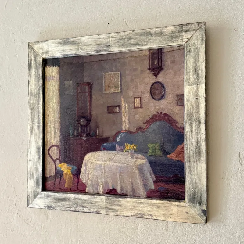 Outlet Pamono Salon Interior, 1840, Oil on Canvas, Framed