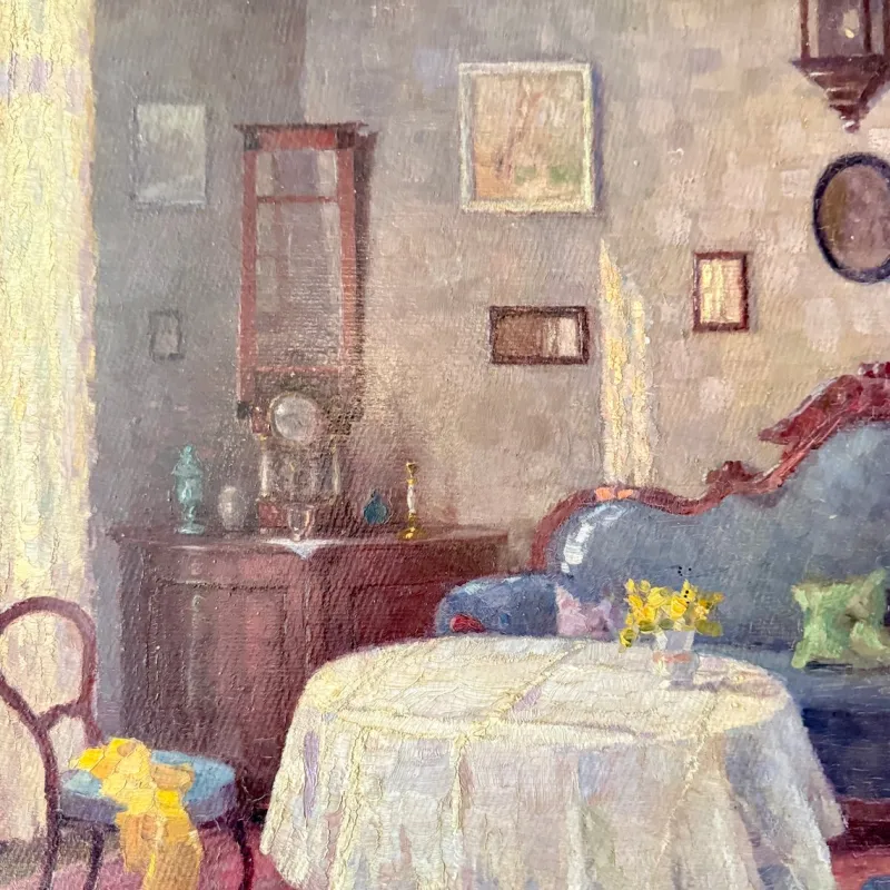 Outlet Pamono Salon Interior, 1840, Oil on Canvas, Framed