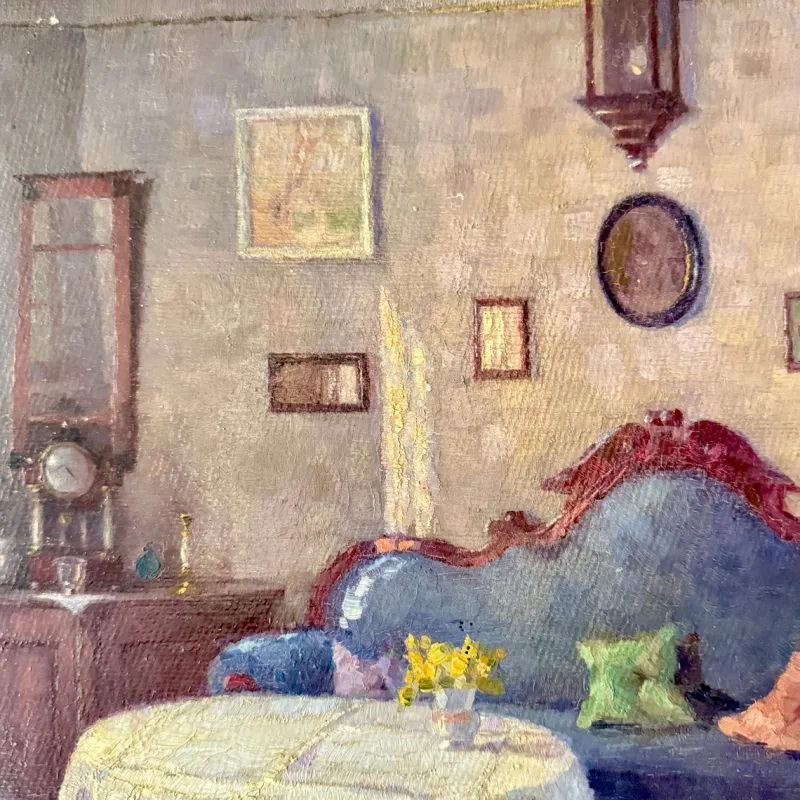 Outlet Pamono Salon Interior, 1840, Oil on Canvas, Framed