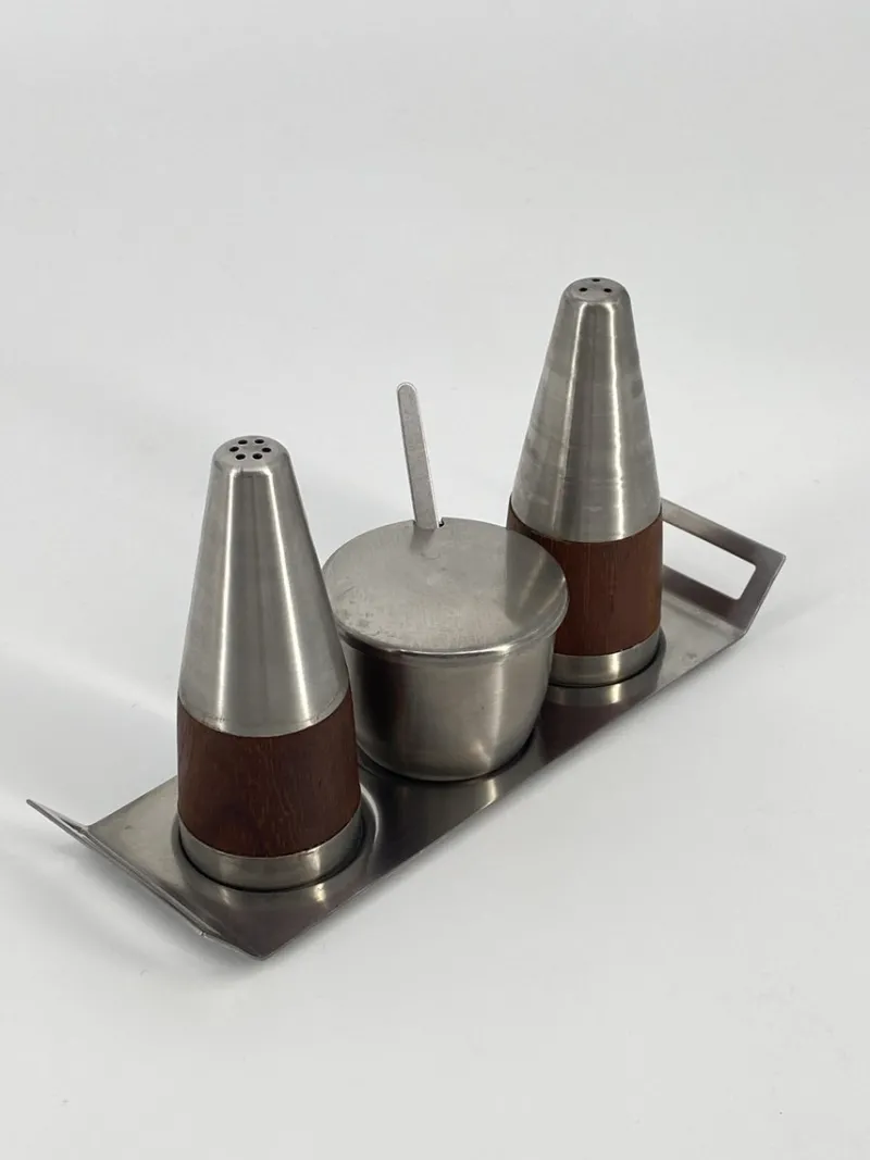 Pamono Salt & Pepper Shaker and Mustard Pot from Stelton, Denmark, 1950s, Set of 4> Salt & Pepper Shakers