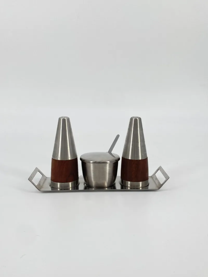 Pamono Salt & Pepper Shaker and Mustard Pot from Stelton, Denmark, 1950s, Set of 4> Salt & Pepper Shakers