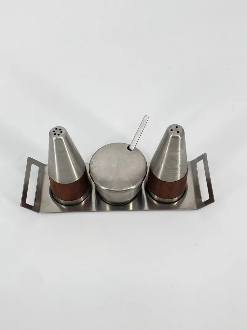 Pamono Salt & Pepper Shaker and Mustard Pot from Stelton, Denmark, 1950s, Set of 4> Salt & Pepper Shakers