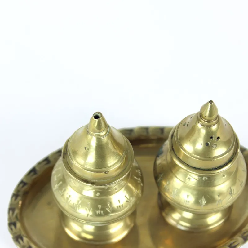 Pamono Salt & Pepper Shaker in Brass, 1970s, Set of 3> Salt & Pepper Shakers