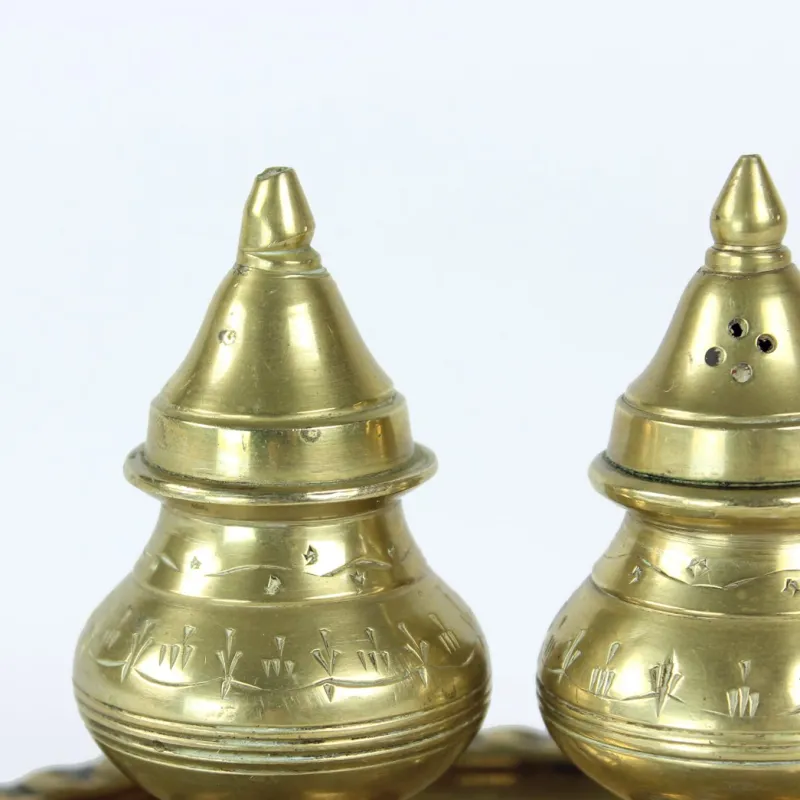 Pamono Salt & Pepper Shaker in Brass, 1970s, Set of 3> Salt & Pepper Shakers