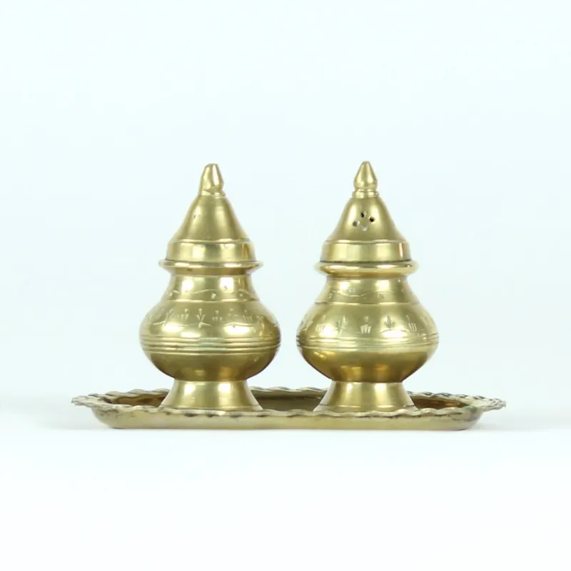 Pamono Salt & Pepper Shaker in Brass, 1970s, Set of 3> Salt & Pepper Shakers