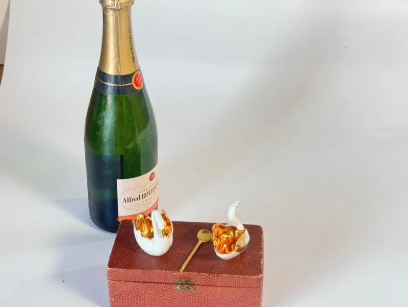 Pamono Salt and Pepper Shaker in Ceramic with Spoon from Limoges, France, 1960s, Set of 3> Salt & Pepper Shakers