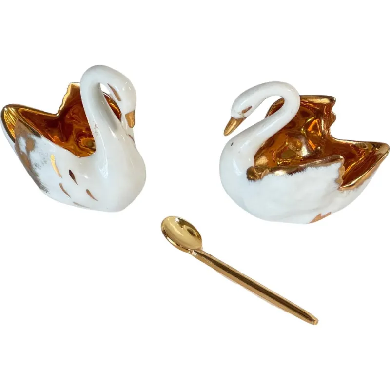 Pamono Salt and Pepper Shaker in Ceramic with Spoon from Limoges, France, 1960s, Set of 3> Salt & Pepper Shakers