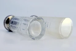 Pamono Salt and Pepper Shakers in Cut Glass with Silver-Plated Lids, Set of 2><noscript><img width=