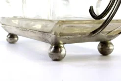 Pamono Salt and Pepper Shakers in Cut Glass with Silver Structure, Double Handle and Round Feet, Set of 3