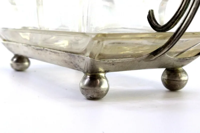 Pamono Salt and Pepper Shakers in Cut Glass with Silver Structure, Double Handle and Round Feet, Set of 3