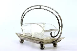 Pamono Salt and Pepper Shakers in Cut Glass with Silver Structure, Double Handle and Round Feet, Set of 3