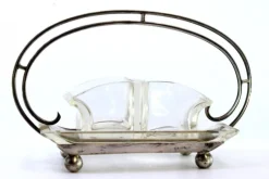 Pamono Salt and Pepper Shakers in Cut Glass with Silver Structure, Double Handle and Round Feet, Set of 3