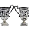 Pamono Salt and Pepper Shakers in Cut Silver with Religious Scene and Blue Glass Souls Interior, Set of 2> Salt & Pepper Shakers