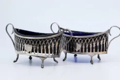 New Pamono Salt and Pepper Shakers in Cut Silver with Blue Glass Souls Interior, Set of 2