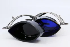 New Pamono Salt and Pepper Shakers in Cut Silver with Blue Glass Souls Interior, Set of 2